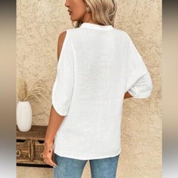Cotton White Women's Blouse - Picture 2 of 5